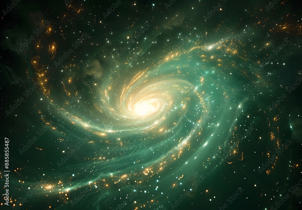 Green Galaxy with Golden Stars and Nebulae Green Galaxy with Golden Stars and Nebulae