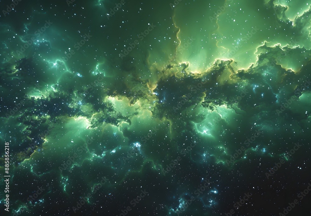 Fototapeta premium Cinematic Green Nebula In Space