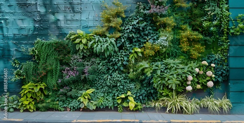 Green Wall With Plants in Van Gogh Style