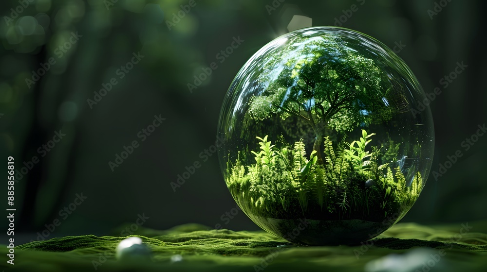 Glass Sphere World With Lush Greenery Glass Sphere World With Lush Greenery