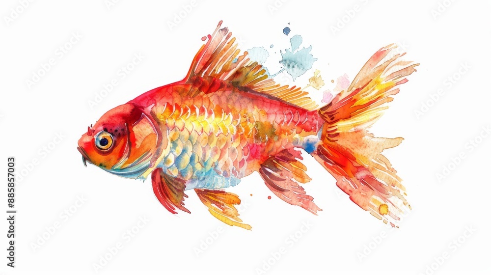 Sweet cartoon fish with bright scales, illustrated in watercolor on a white background Sweet cartoon fish with bright scales, illustrated in watercolor on a white background