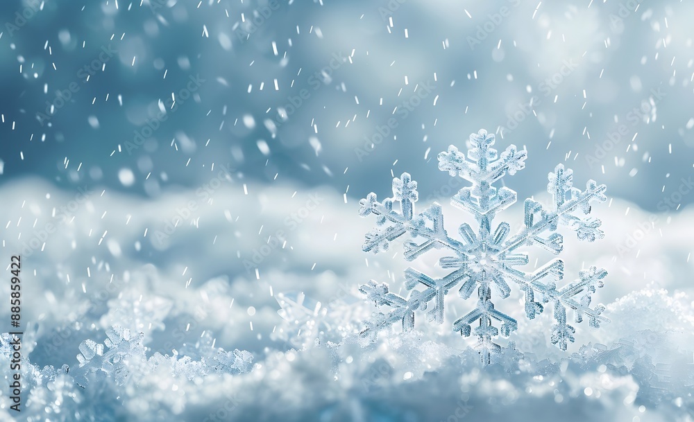Large Snowflake on Icy Winter Background Large Snowflake on Icy Winter Background