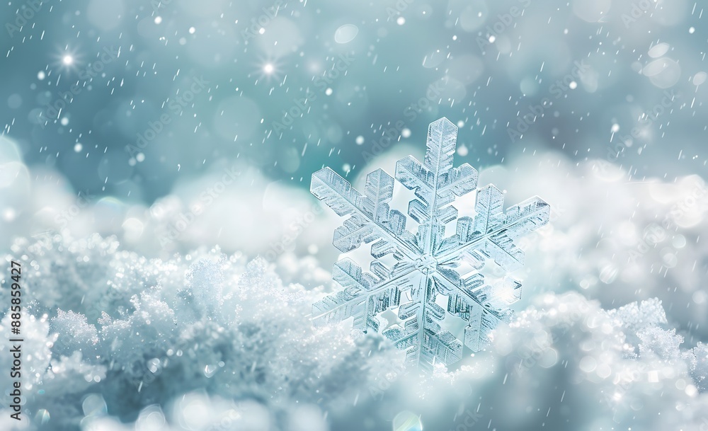 Large Snowflake on Snowy Background Large Snowflake on Snowy Background
