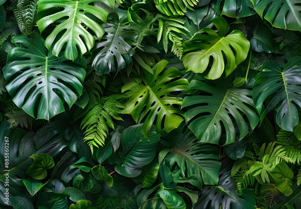 Lush Tropical Leaf Background - Green Foliage Texture