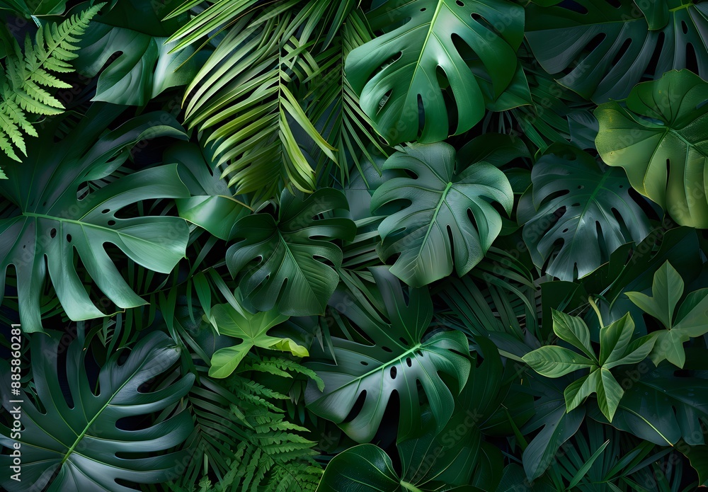 Lush Green Tropical Leaves Background Lush Green Tropical Leaves Background
