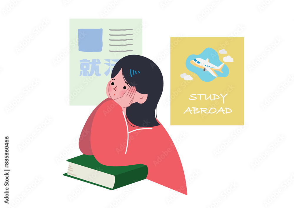 頬杖をついて進路について考える女の子のイラスト 頬杖をついて進路について考える女の子のイラスト