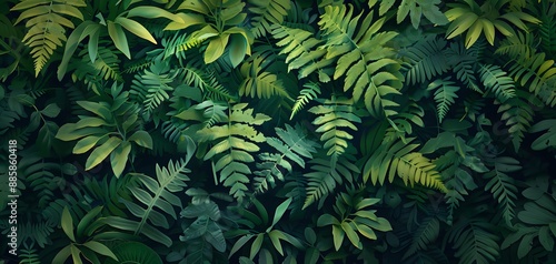 Lush Green Jungle Fern Leaves Background