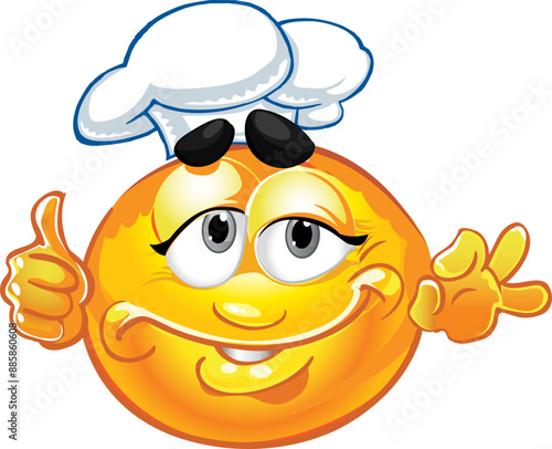 Cheerful character - smiley chef, yellow. Cheerful, shows that everything is ok.