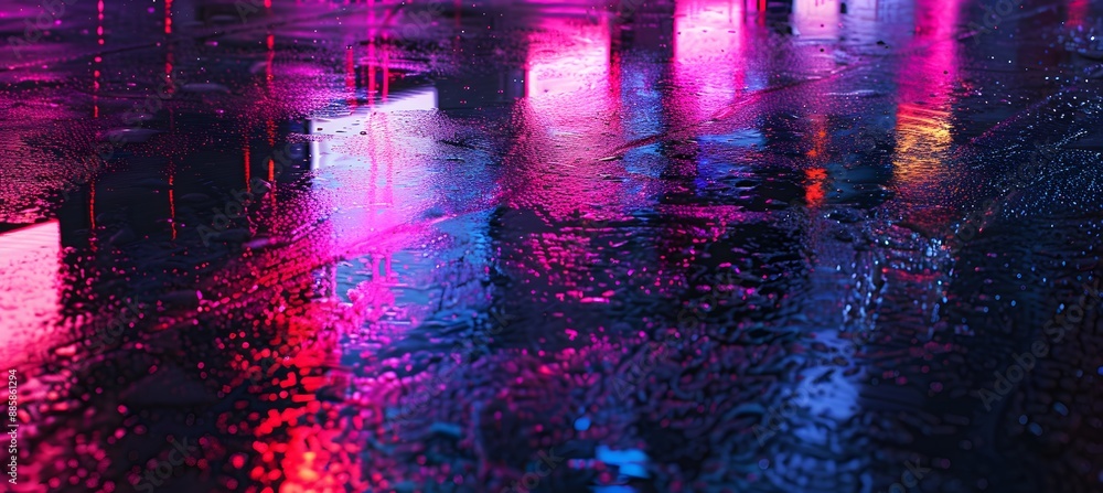 Neon Lights Reflecting In Wet Asphalt Neon Lights Reflecting In Wet Asphalt
