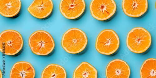 Vibrant Orange Halves Pattern on Blue Background