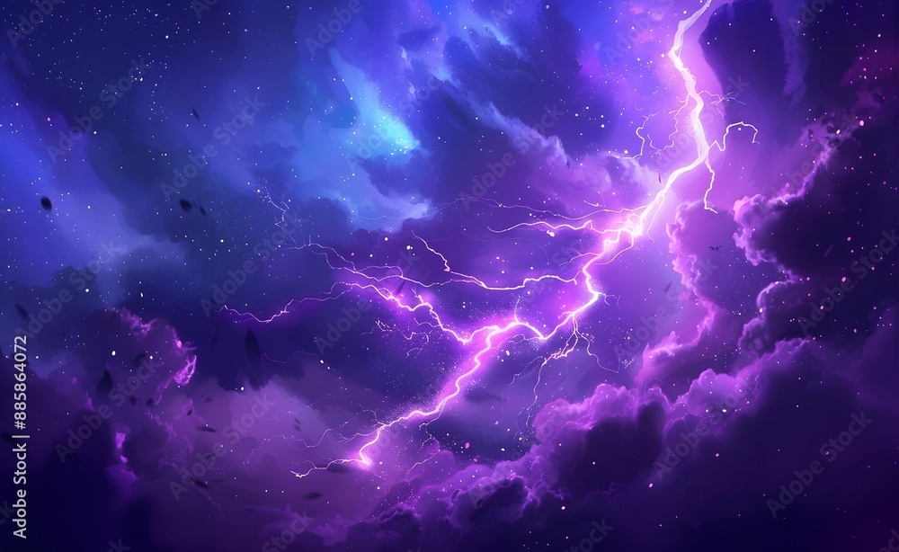 Purple Lightning Strike in Night Sky
