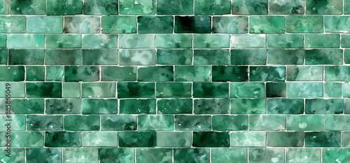 Seamless Watercolor Emerald Green Brick Tile Pattern