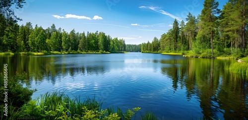 Serene Finnish Lake with Lush Greenery photo