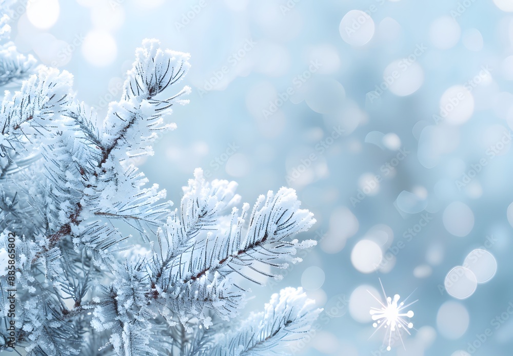 Frosted Pine Branch Winter Background Frosted Pine Branch Winter Background