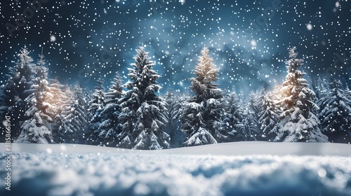 Fototapeta Naklejka Na Ścianę i Meble -  Snowy Forest Night with Starry Sky