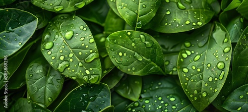 Vibrant Green Leaves with Dew Drops