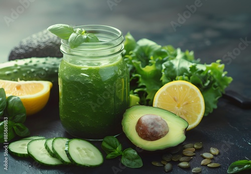 Green Smoothie with Avocado, Cucumber & Lemon