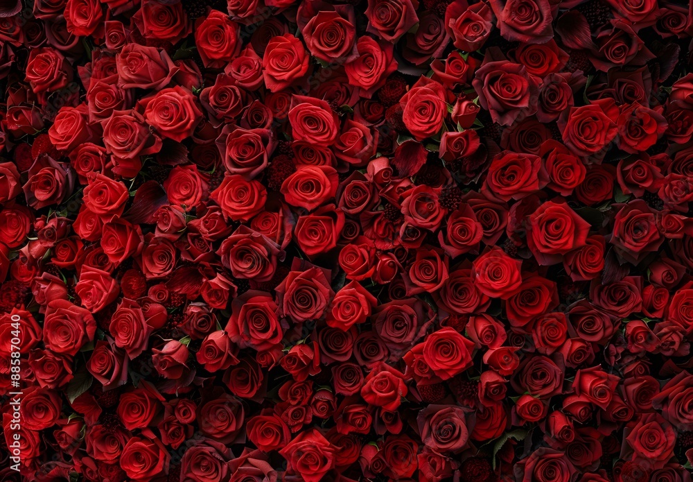 Red Rose Wall, Romantic Flower Background Red Rose Wall, Romantic Flower Background