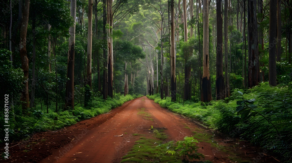 Obraz premium Tranquil Forest Path After Rain