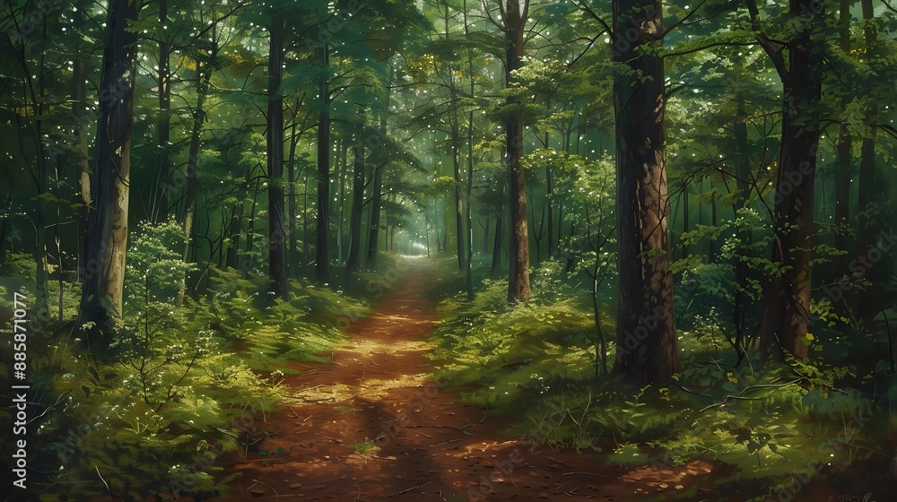 Obraz premium Mysterious Forest Path with Lush Greenery