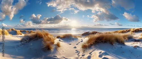 Sunrise Over Sandy Beach & Dunes in Northern Germany photo