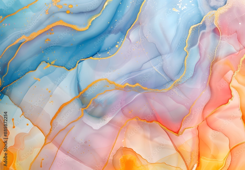 Abstract Alcohol Ink Background with Golden Lines Abstract Alcohol Ink Background with Golden Lines