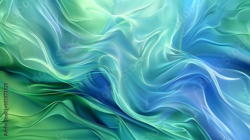 Abstract Blue Green Flowing Silk Waves Wallpaper