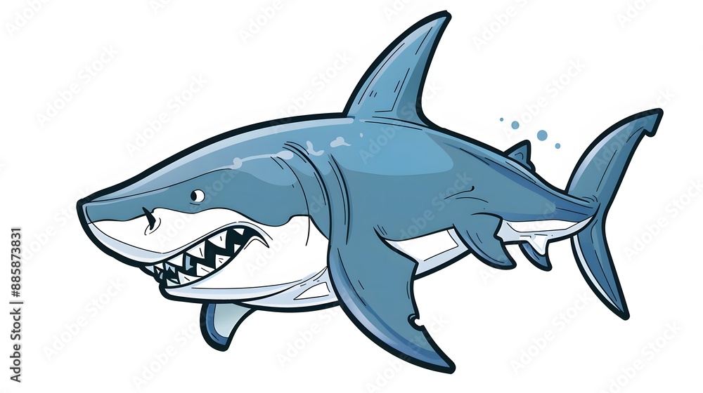Obraz premium shark, fish, animal, sea, vector, ocean, cartoon, isolated, underwater, dolphin, illustration, white, water, fin, blue, predator, nature, marine, swimming, wildlife, art, life, danger, wild, mammal