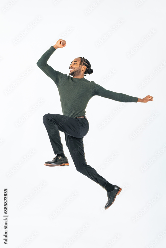 Full body photo of a jumping black man Full body photo of a jumping black man