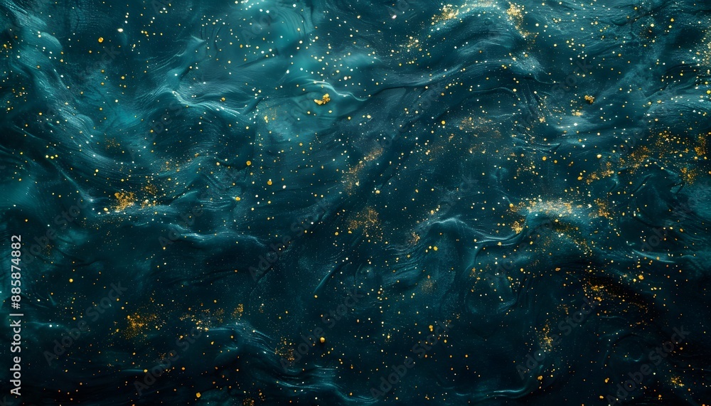 Fototapeta premium Abstract Dark Blue Green Background With Golden Glitter
