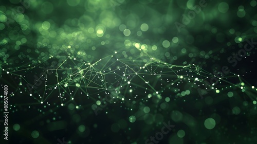 Abstract Dark Background with Glowing Green Network Connections