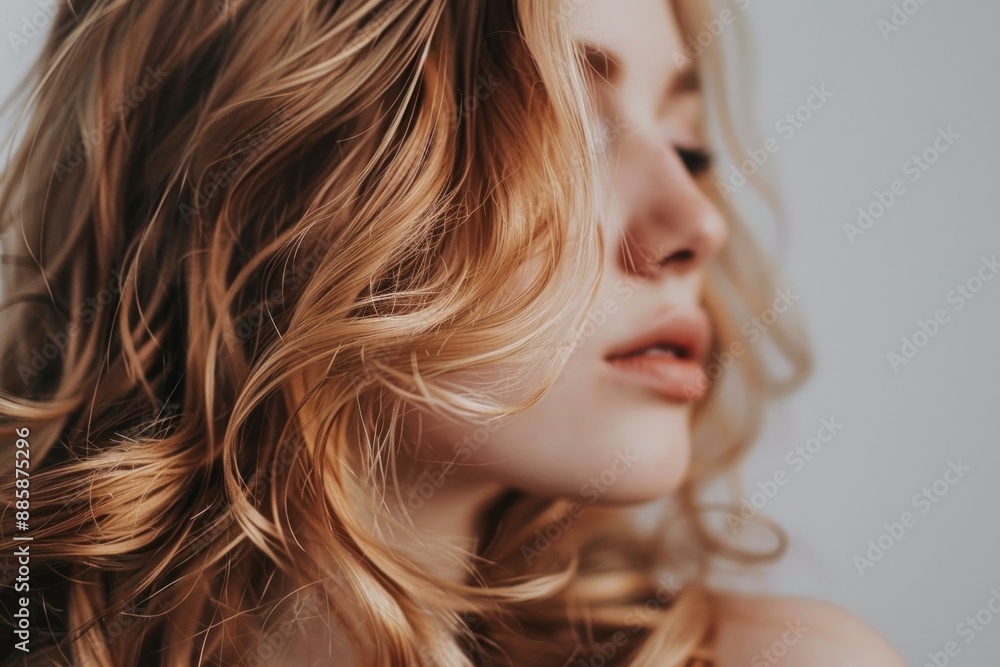 Beautiful woman with long healthy curly blonde hair posing in studio Beautiful woman with long healthy curly blonde hair posing in studio