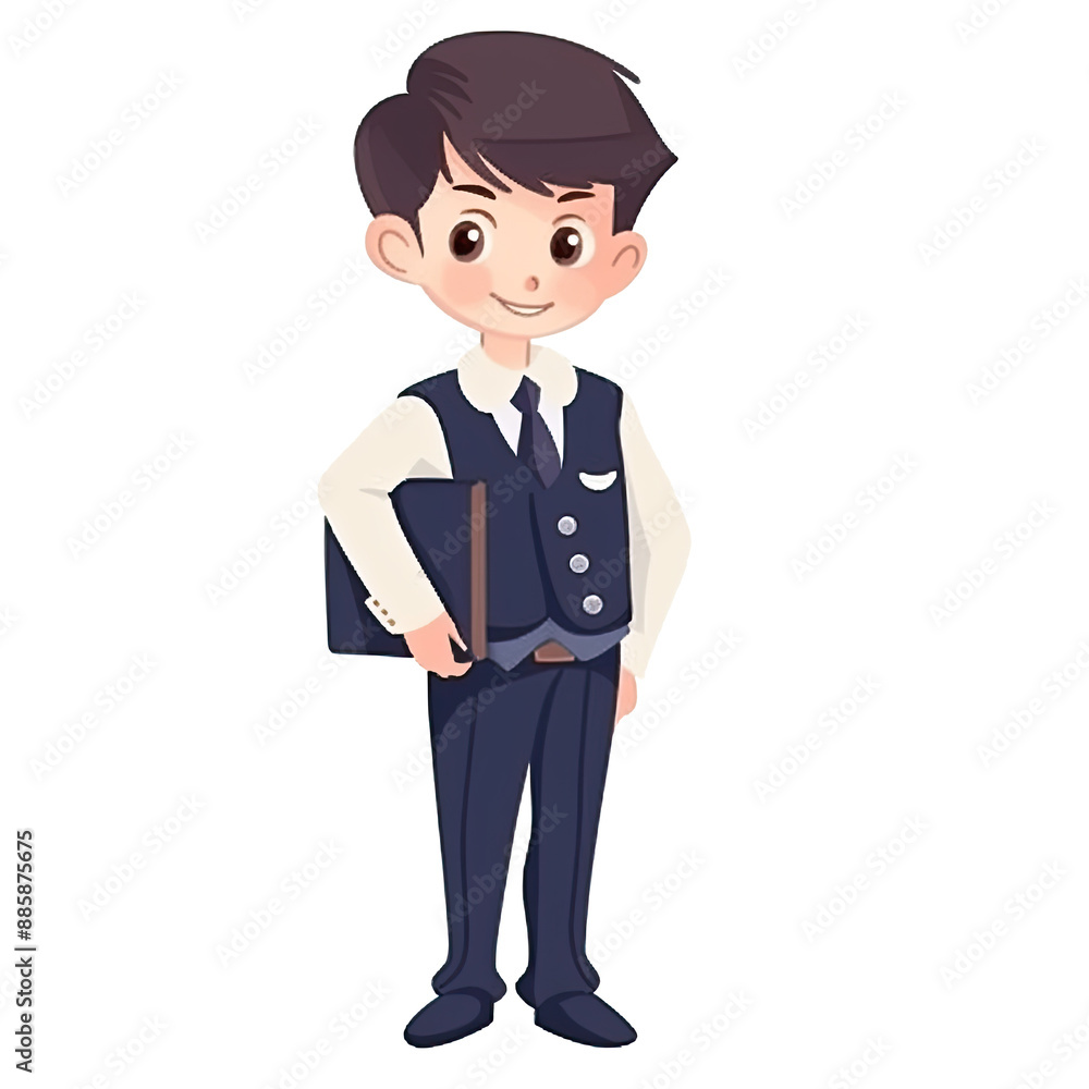 An illustration of a boy valet in black-white suit An illustration of a boy valet in black-white suit