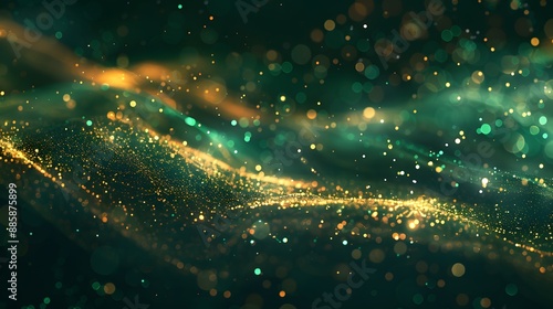 Abstract Green & Gold Glitter Bokeh Background
