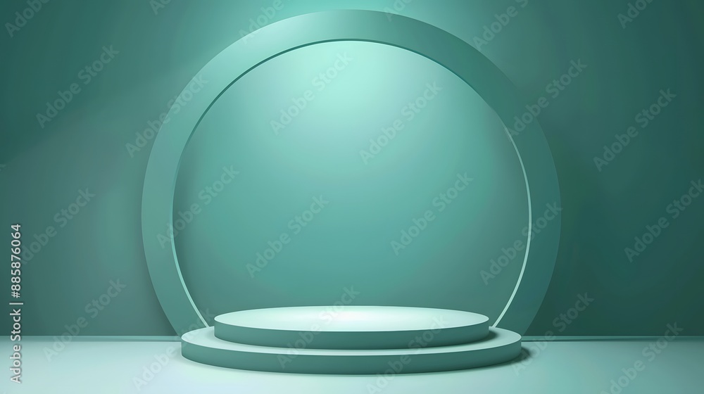 Abstract Green Studio Room with Platform for Product Display Abstract Green Studio Room with Platform for Product Display
