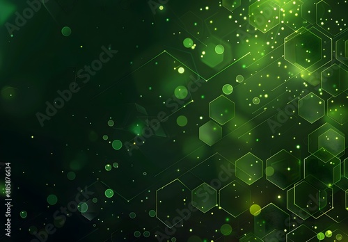 Abstract Green Hexagon Pattern with Glowing Dots