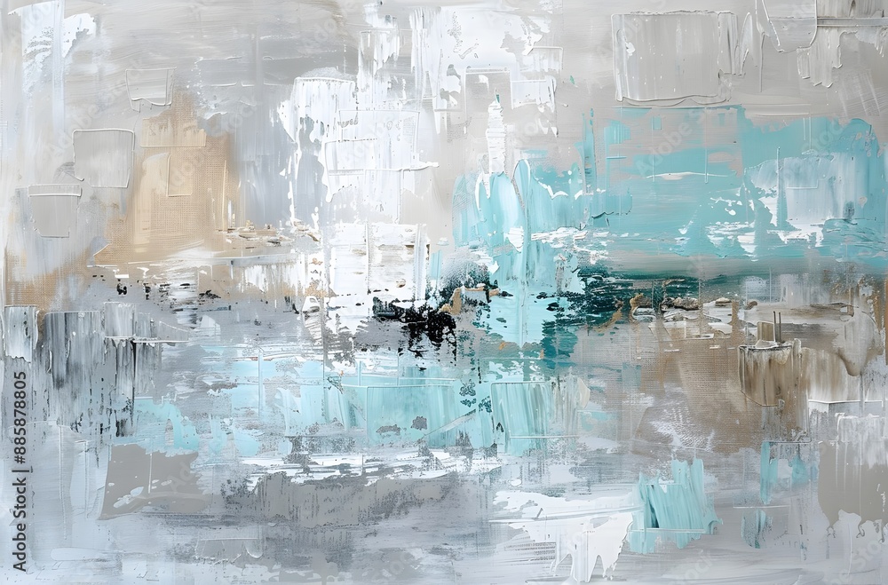 Abstract Teal and Grey Brushstroke Painting
