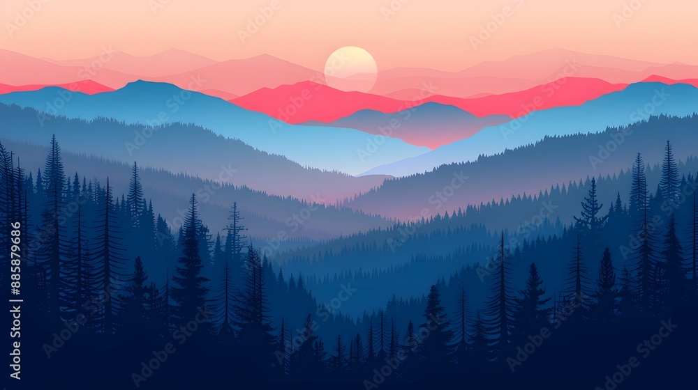 Obraz premium mountain, landscape, sky, sunset, fog, mountains, nature, sunrise, forest, cloud, clouds, hill, morning, mist, sun, view, winter, valley, tree, dawn, snow, hills, travel, peak, light