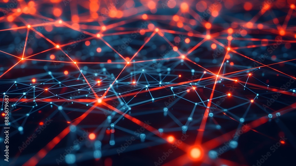 Abstract Red Network Grid on Dark Blue Background Abstract Red Network Grid on Dark Blue Background