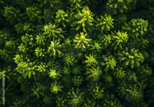 Aerial View of Dense Pine Forest in Spring