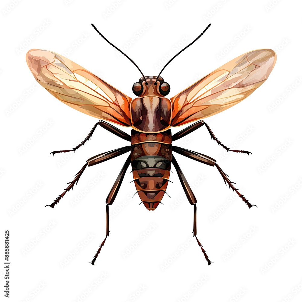 Fototapeta premium An illustration of a brown-bodied insect with wings