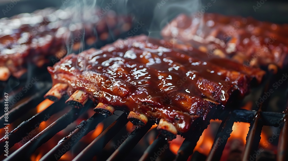 Close-up of Barbecue Ribs on a Grill Close-up of Barbecue Ribs on a Grill