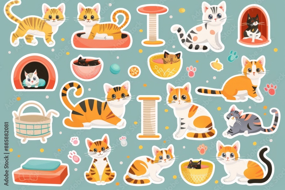 a set stickers on theme cat a set stickers on theme cat