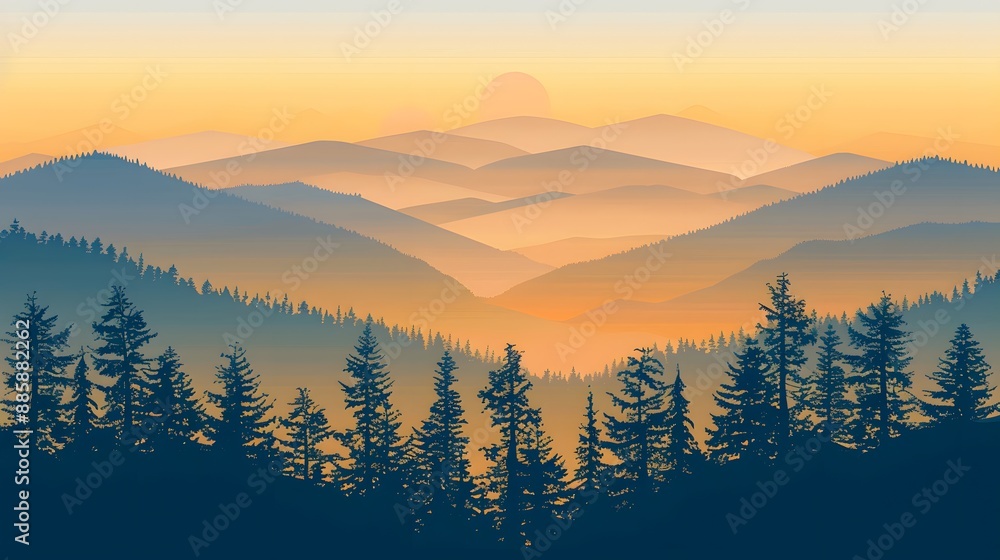 Obraz premium mountain, landscape, sky, sunset, fog, mountains, nature, sunrise, forest, cloud, clouds, hill, morning, mist, sun, view, winter, valley, tree, dawn, snow, hills, travel, peak, light