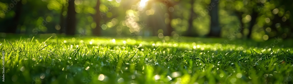 Obraz premium Sunny Day Blurred Background Green Grass Park