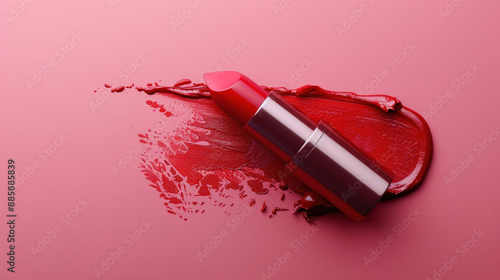 a top view cosmetic red lipstick on pink background with swatch red lipstick ultra HD close up a top view cosmetic red lipstick on pink background with swatch red lipstick ultra HD close up