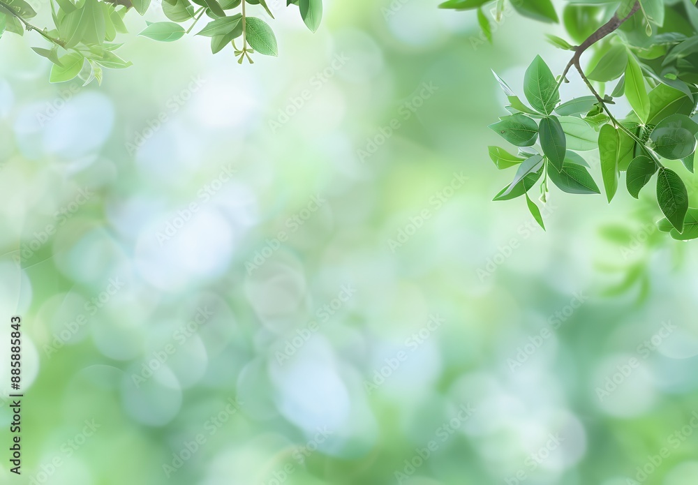 Blurred Green Background With Leaves For Banner Design