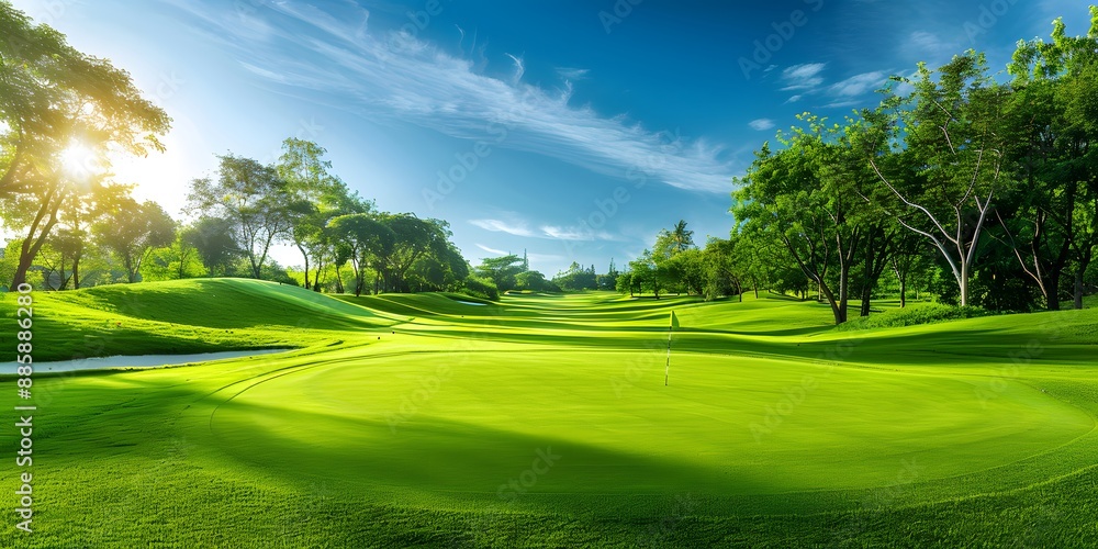 Obraz premium Beautiful Green Golf Course with Trees