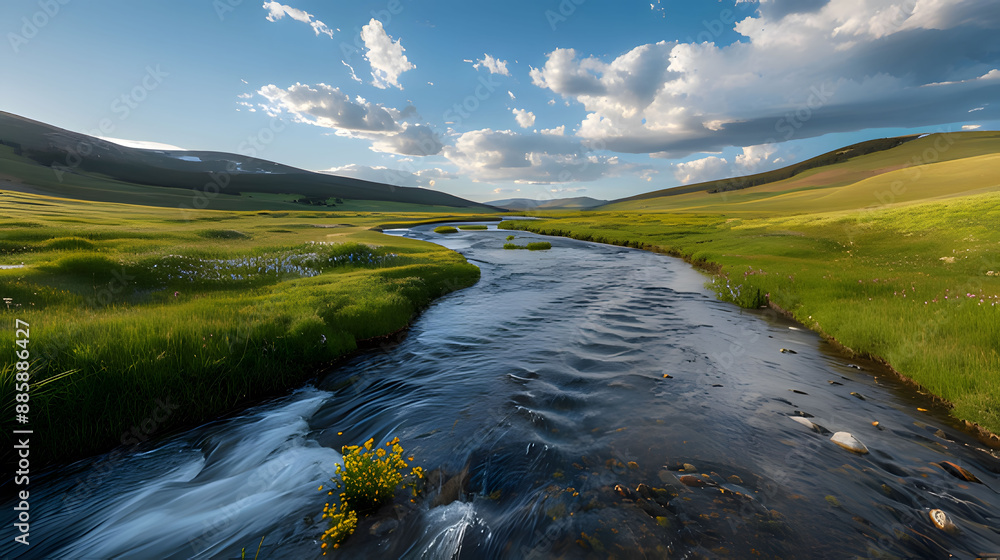 landscape with river and mountains. Generative AI landscape with river and mountains. Generative AI