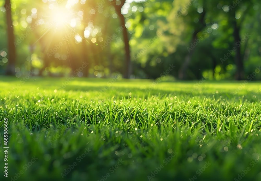 Naklejka premium Green Grass Meadow Sunlight Park Landscape